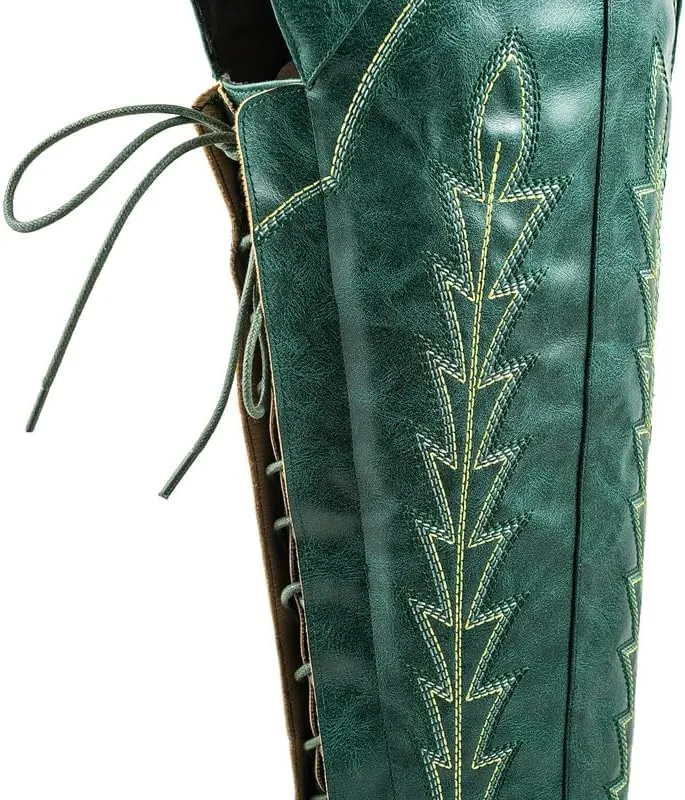 Atuelang Cowboy Boots for Women Thigh High Cowgirl Boots Wide Calf Western Embroidered Over The Knee Boots