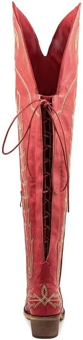 Atuelang Cowboy Boots for Women Thigh High Cowgirl Boots Wide Calf Western Embroidered Over The Knee Boots