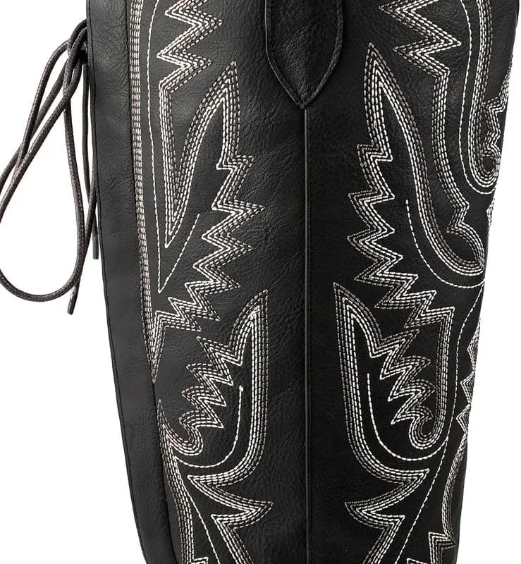 Atuelang Western Cowboy Boots for Women Knee High Wide Calf Lace Up Embroidered Cowgirl Boots