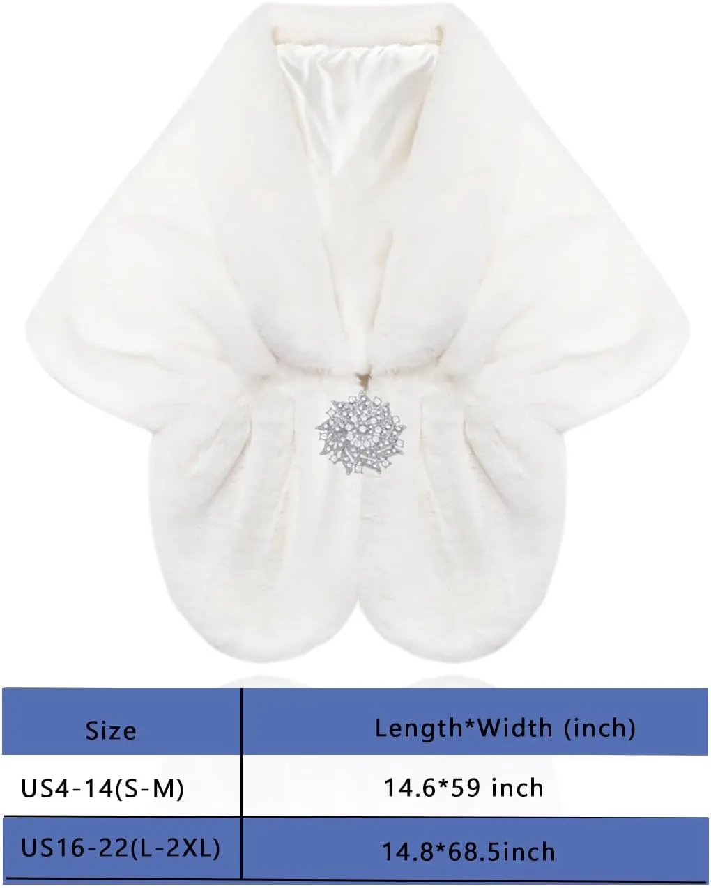 Aukmla Women's Wedding Fur Wraps and Shawls Bridal Fur Stoles Scarf with Rhinestones Brooch for Bride and Bridesmaids