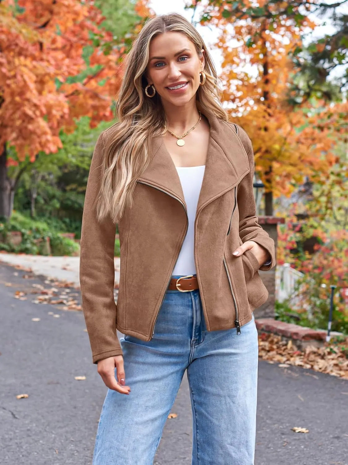 AUTOMET Womens Faux Leather Jackets Suede Fall Fashion 2025 Outfits Winter Clothes Open Front Cropped Coat Outwear