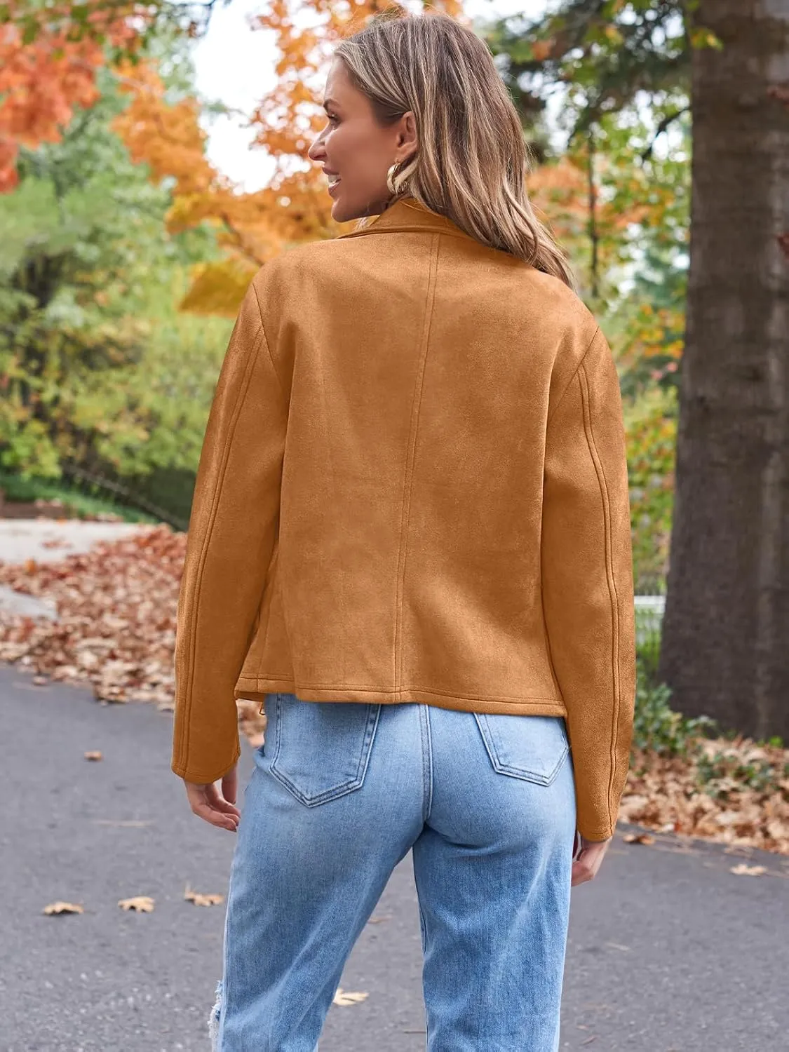 AUTOMET Womens Faux Leather Jackets Suede Fall Fashion 2025 Outfits Winter Clothes Open Front Cropped Coat Outwear