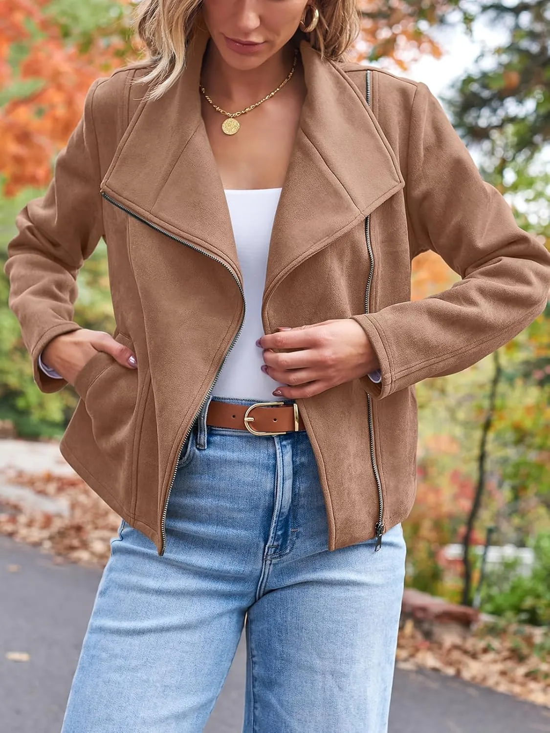 AUTOMET Womens Faux Leather Jackets Suede Fall Fashion 2025 Outfits Winter Clothes Open Front Cropped Coat Outwear