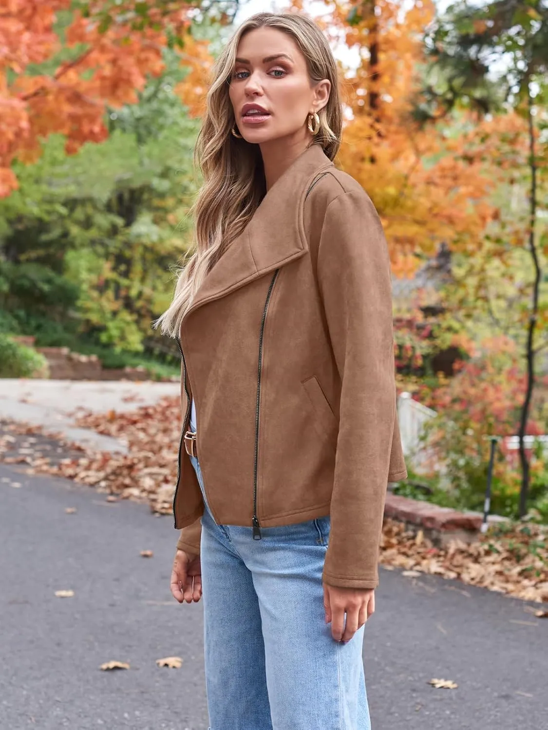 AUTOMET Womens Faux Leather Jackets Suede Fall Fashion 2025 Outfits Winter Clothes Open Front Cropped Coat Outwear