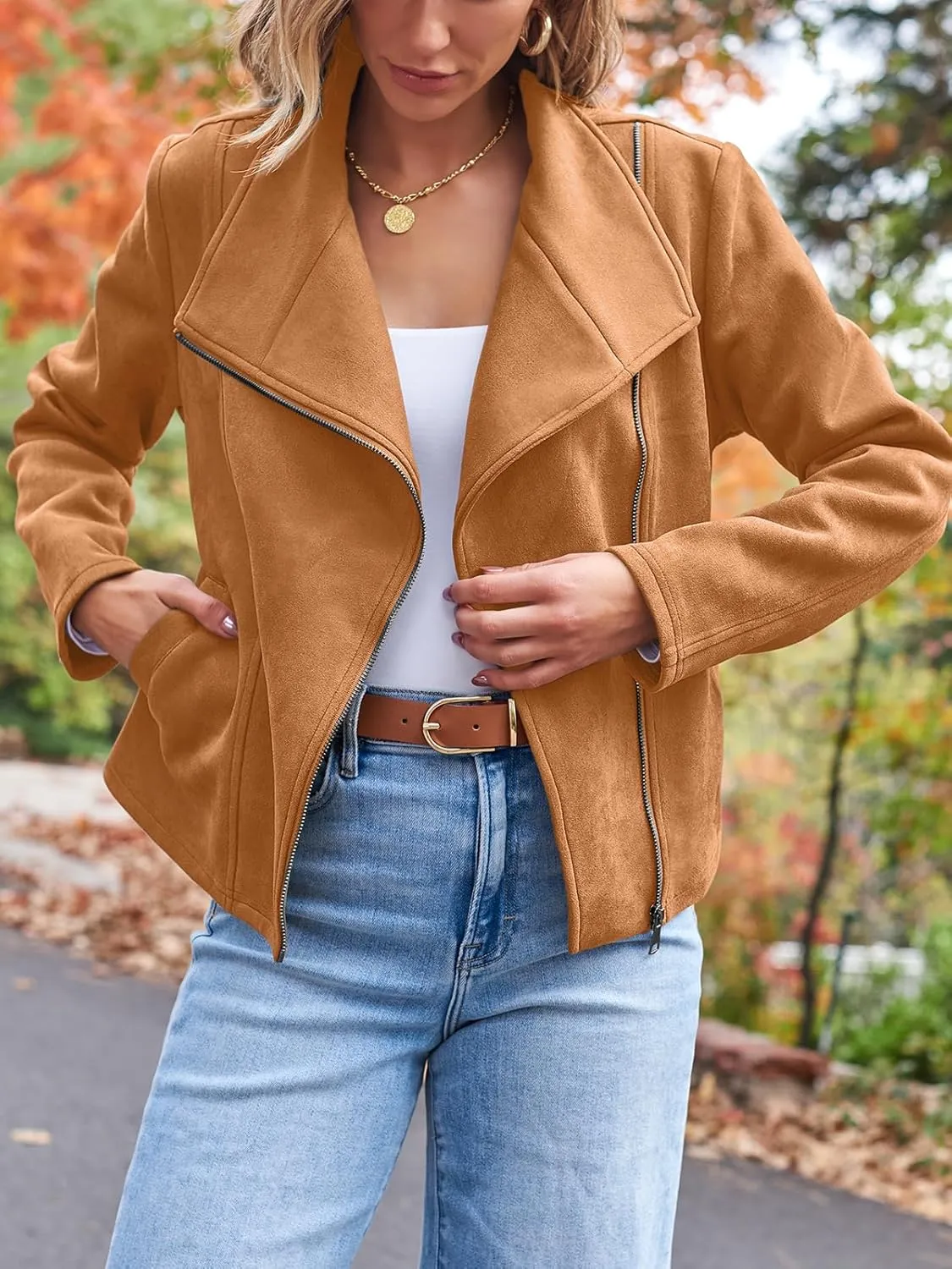 AUTOMET Womens Faux Leather Jackets Suede Fall Fashion 2025 Outfits Winter Clothes Open Front Cropped Coat Outwear