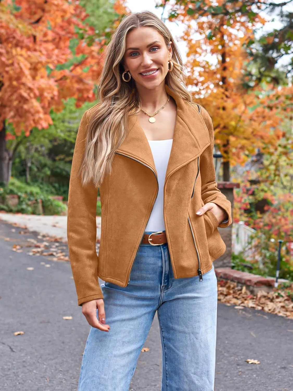 AUTOMET Womens Faux Leather Jackets Suede Fall Fashion 2025 Outfits Winter Clothes Open Front Cropped Coat Outwear