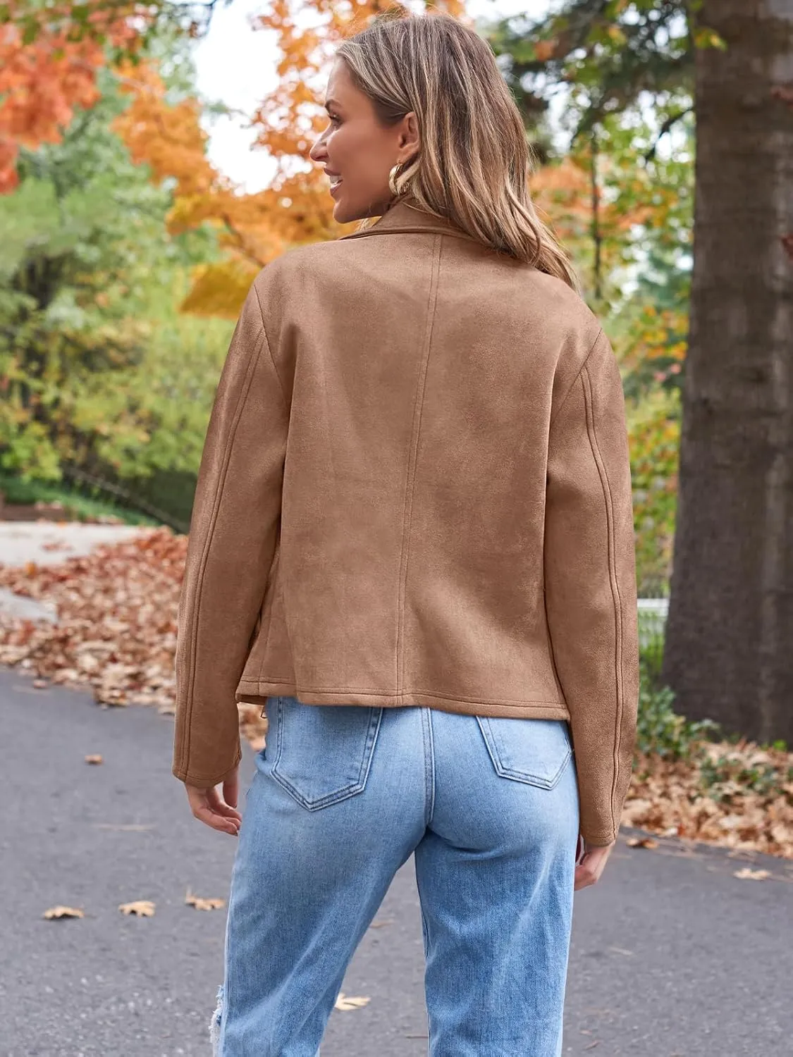 AUTOMET Womens Faux Leather Jackets Suede Fall Fashion 2025 Outfits Winter Clothes Open Front Cropped Coat Outwear