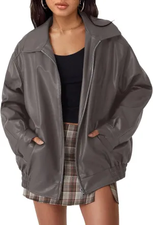 AUTOMET Womens Oversized Leather Jackets Faux Suede Fall Fashion Motorcycle Coats Winter Outfits Clothes Y2k Tops
