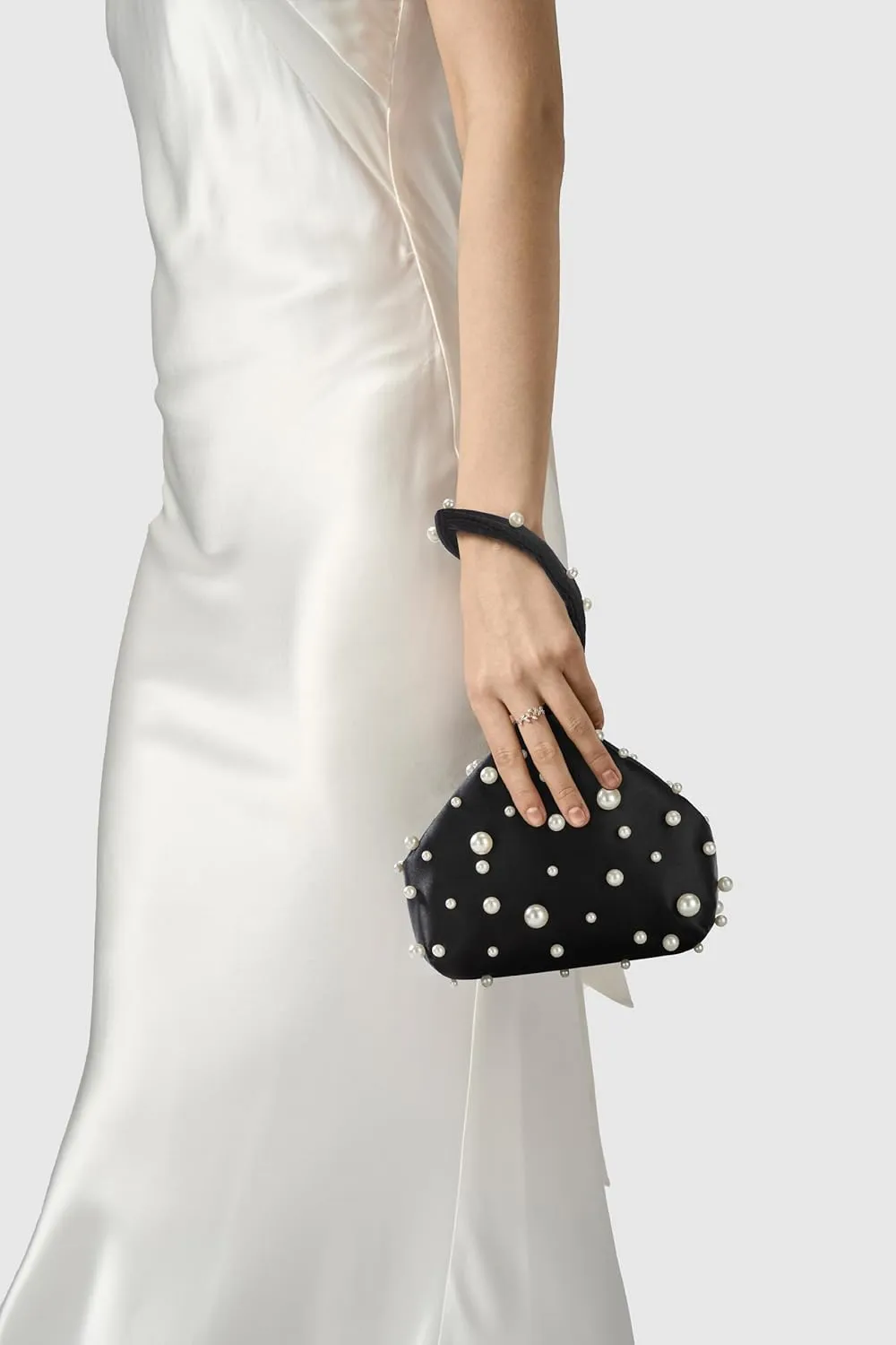 BABEYOND Clutch Purses for Women - Satin Evening Bag Triangle Purse Pearl Handbag for Wedding Prom Party