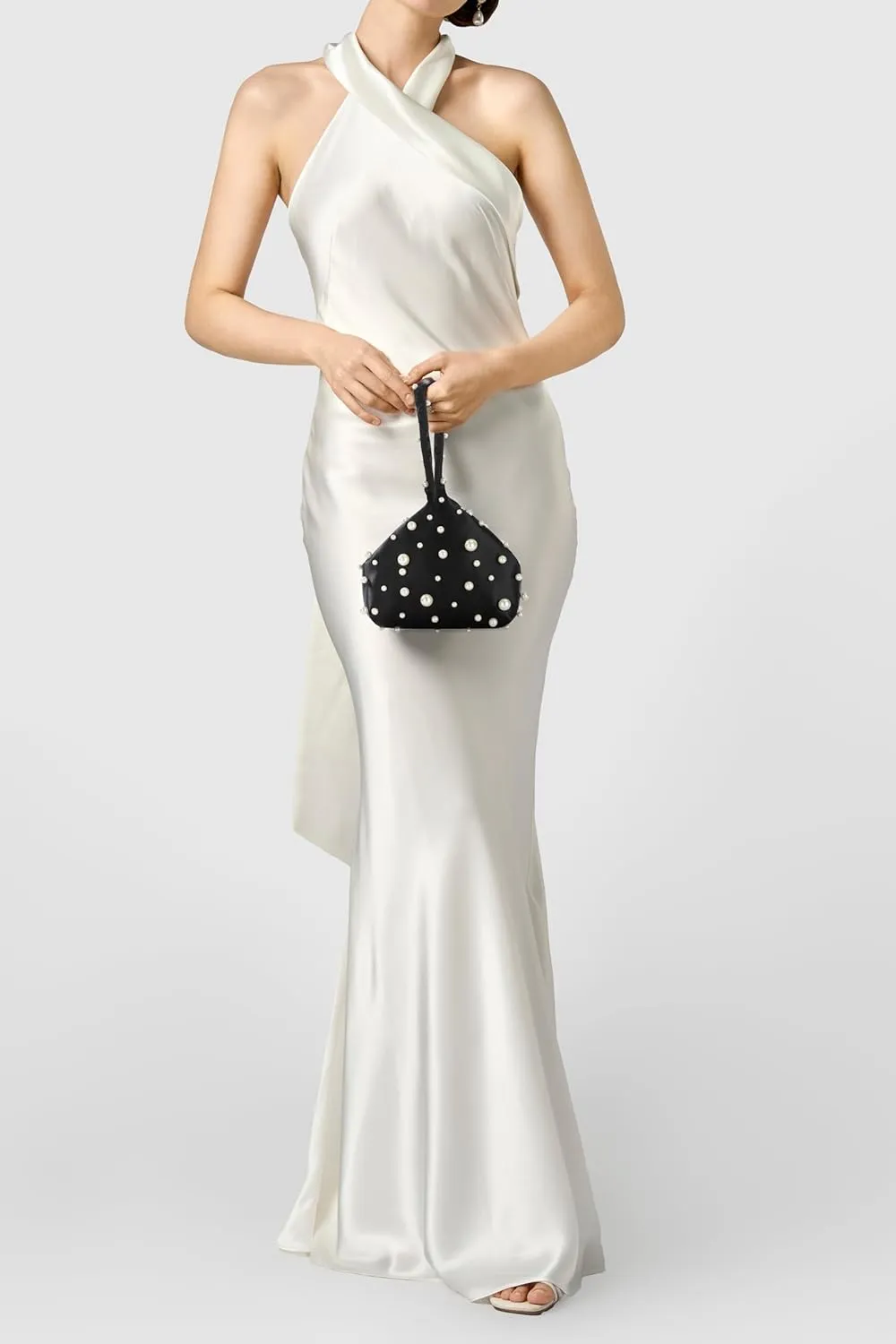 BABEYOND Clutch Purses for Women - Satin Evening Bag Triangle Purse Pearl Handbag for Wedding Prom Party