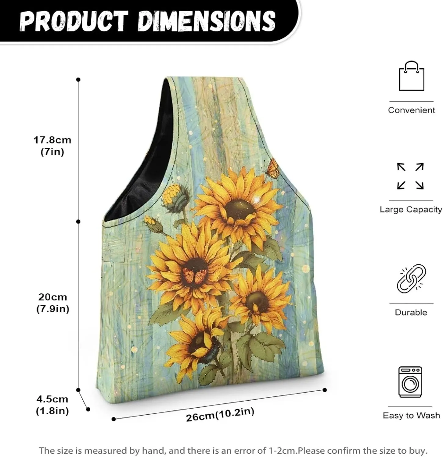 Babrukda Crochet Bag Storage Organizer, Retro Sunflower Plank Print Yarn Bag, Knitting Tote Bag, Craft Kits Bag, Yarn Holder for Crochet Accessories, Handbag for Daily Travel Beach, Small