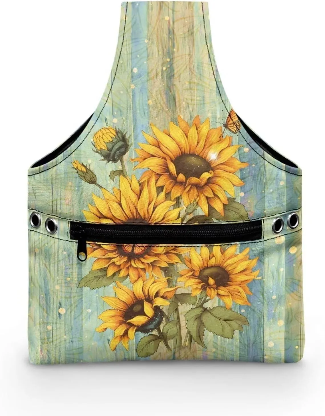 Babrukda Crochet Bag Storage Organizer, Retro Sunflower Plank Print Yarn Bag, Knitting Tote Bag, Craft Kits Bag, Yarn Holder for Crochet Accessories, Handbag for Daily Travel Beach, Small