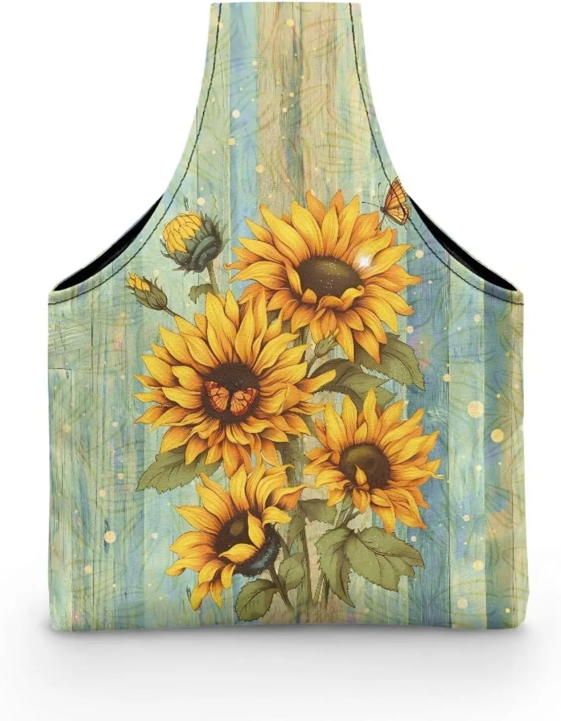 Babrukda Crochet Bag Storage Organizer, Retro Sunflower Plank Print Yarn Bag, Knitting Tote Bag, Craft Kits Bag, Yarn Holder for Crochet Accessories, Handbag for Daily Travel Beach, Small