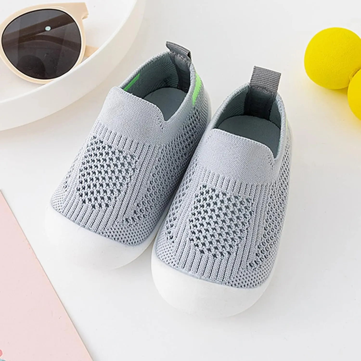 Baby First-Walking Shoes 1-4 Years Kid Shoes Trainers Toddler Infant Boys Girls Soft Sole Non Slip Cotton Canvas Mesh Breathable Slip-on Sneakers (Gray, 12 Months)
