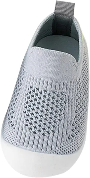 Baby First-Walking Shoes 1-4 Years Kid Shoes Trainers Toddler Infant Boys Girls Soft Sole Non Slip Cotton Canvas Mesh Breathable Slip-on Sneakers (Gray, 12 Months)