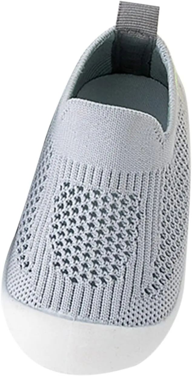 Baby First-Walking Shoes 1-4 Years Kid Shoes Trainers Toddler Infant Boys Girls Soft Sole Non Slip Cotton Canvas Mesh Breathable Slip-on Sneakers (Gray, 12 Months)