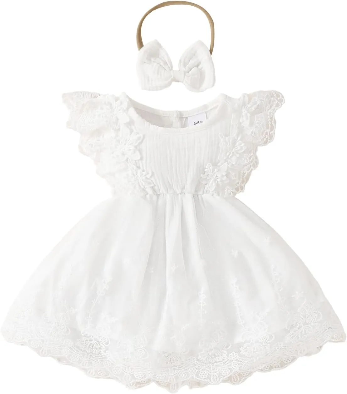 Baby Girl Dress Sleeveless Crew Neck Lace Flower Dresses Toddler Infant Wedding Church Outfit
