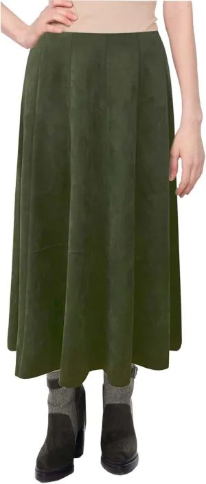 Baby'O Womens Midi Length Faux Suede Western Style Stretch Panel Flare Skirt