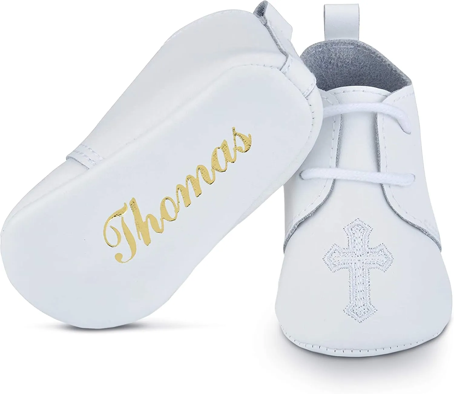 BabyShoe Personalized Christening - Baptism Leather Shoes for Baby Boys & Girls with Hand Embossed Name & Date – Newborn Shoes for Special Occasions – Great Gift Idea – White