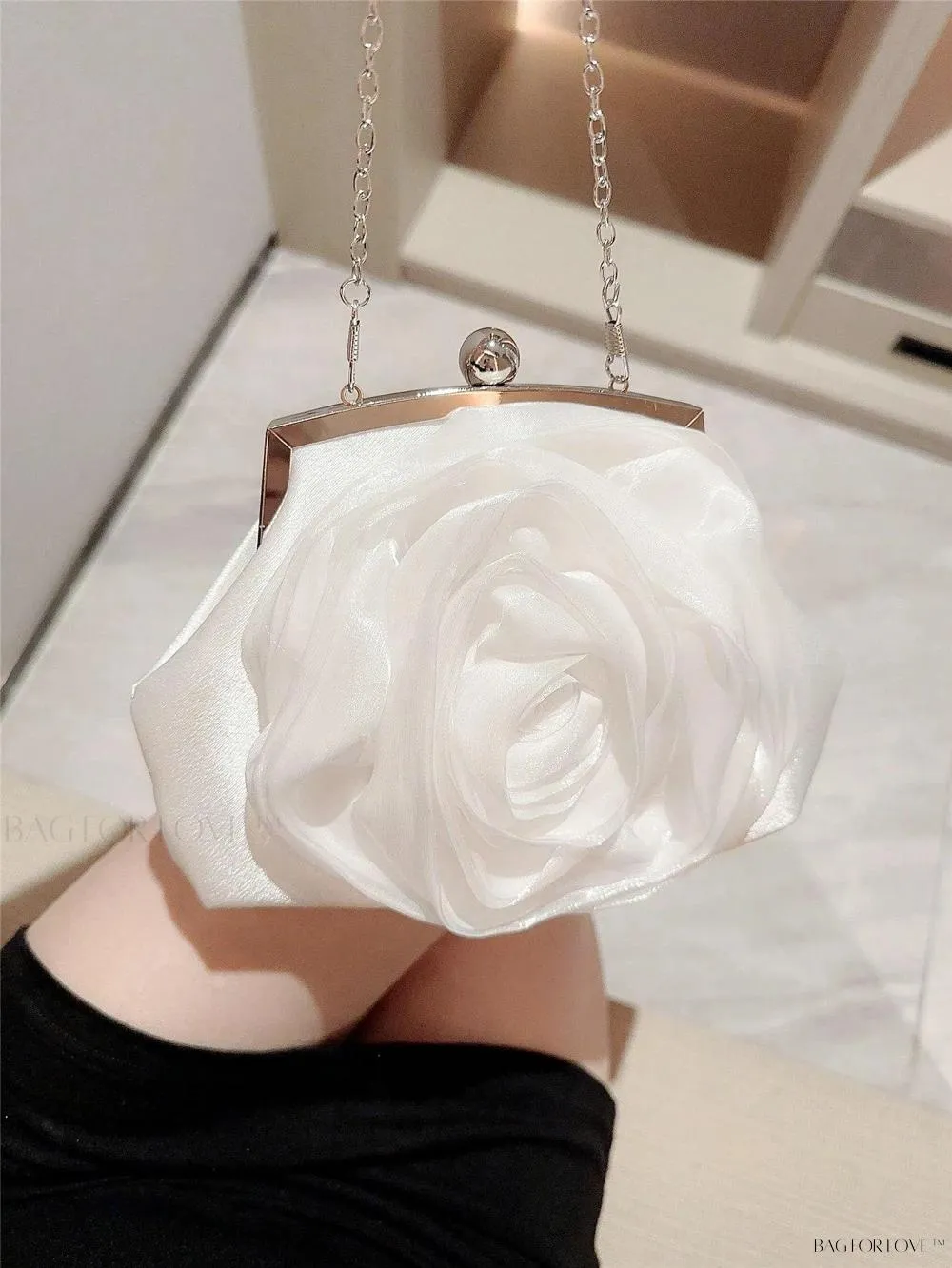 BagForLove - Elegant White Wedding Handbag with Chain and Faux Pearls