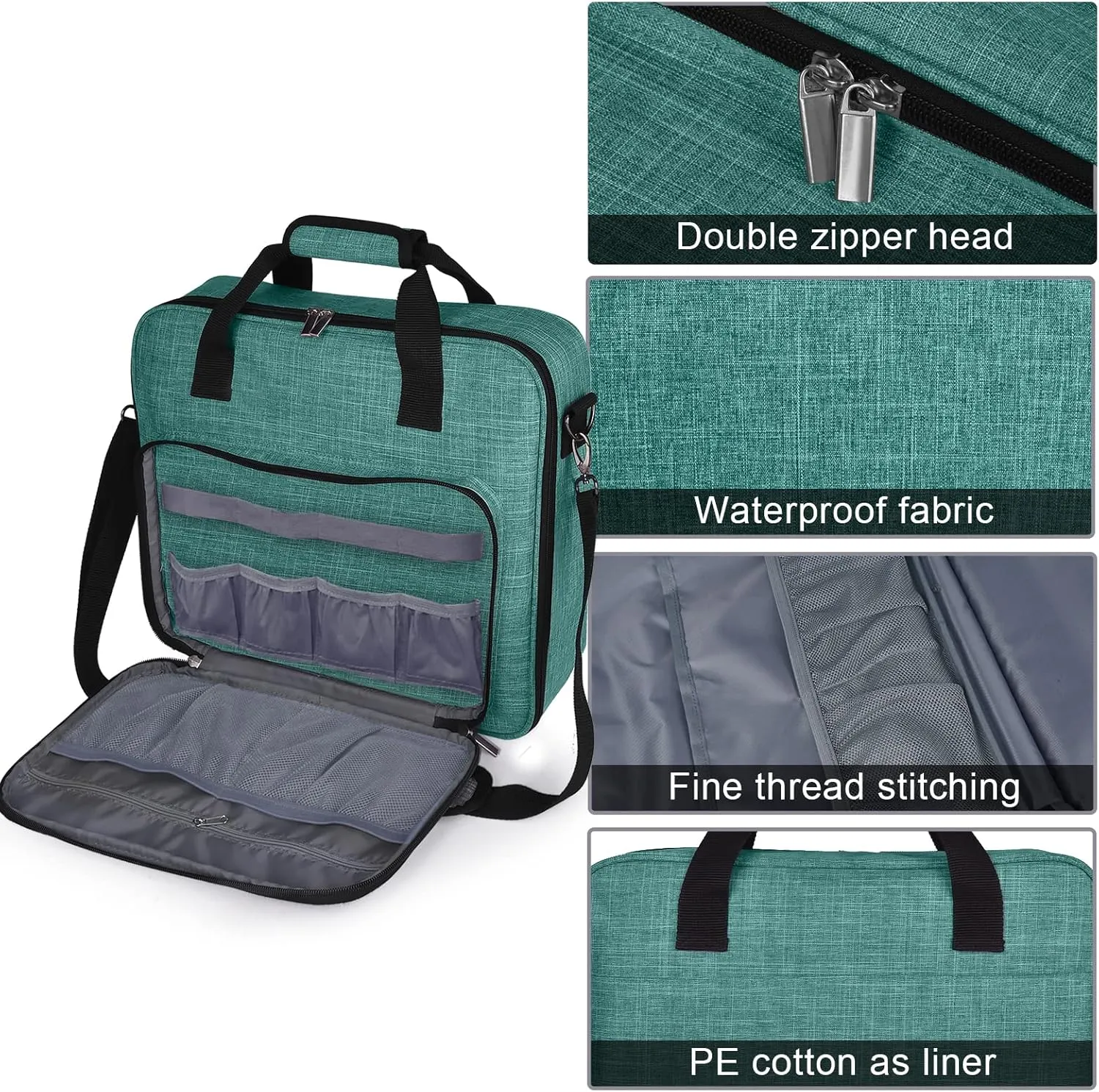 BAGLHER Cross Stitch & Embroidery Organizer Bag - Large Portable Project Storage with 3 Compartments, Travel Friendly Carrying Case for 11.2" Hoops, Threads, Supplies (Green)