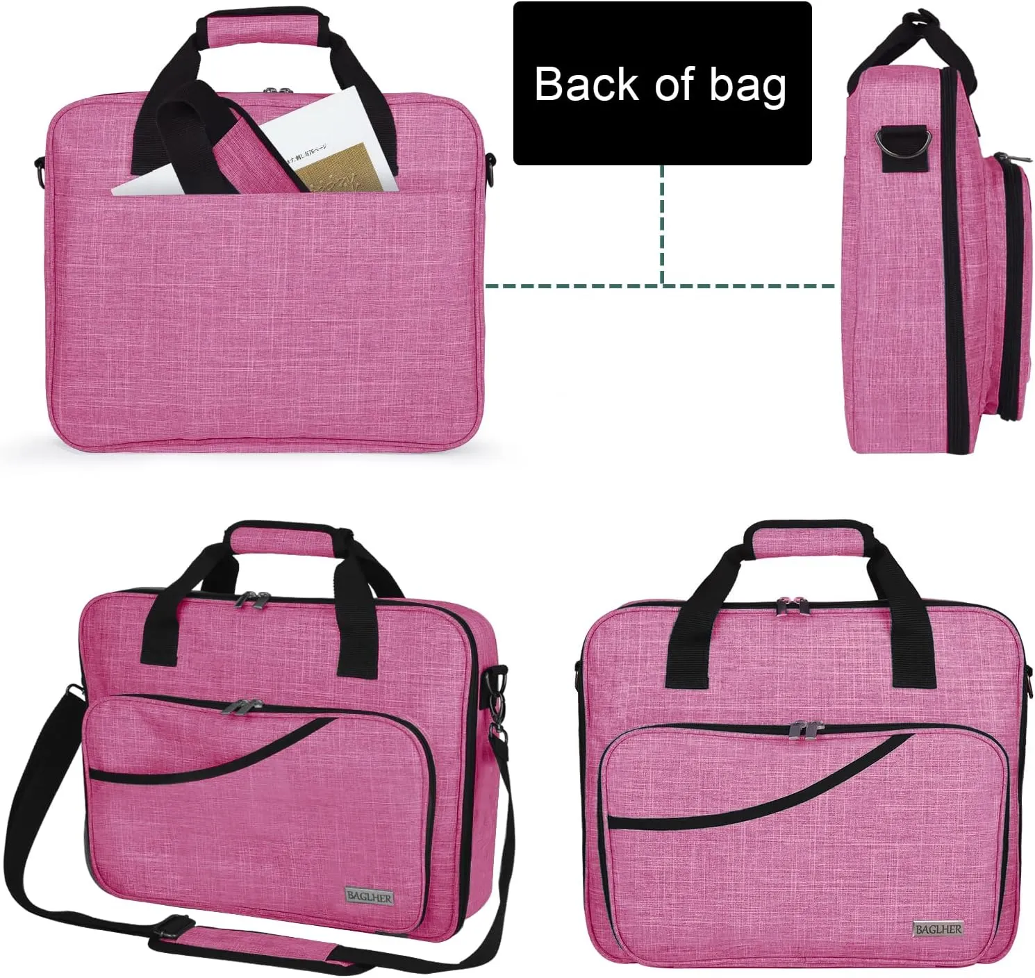 BAGLHER Cross Stitch & Embroidery Organizer Bag - Large Portable Project Storage with 3 Compartments, Travel Friendly Carrying Case for 11.2" Hoops, Threads, Supplies (Pink)