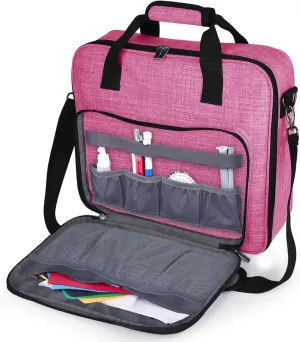 BAGLHER Cross Stitch & Embroidery Organizer Bag - Large Portable Project Storage with 3 Compartments, Travel Friendly Carrying Case for 11.2" Hoops, Threads, Supplies (Pink)