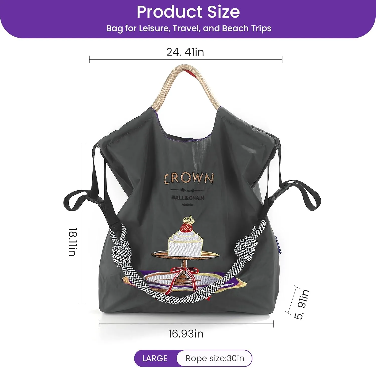 Ball&Chain Cake Pattern Embroidery Nylon Bag with Pulling Rope Pocket Personalized Tote Bags for Mom Teacher Friend