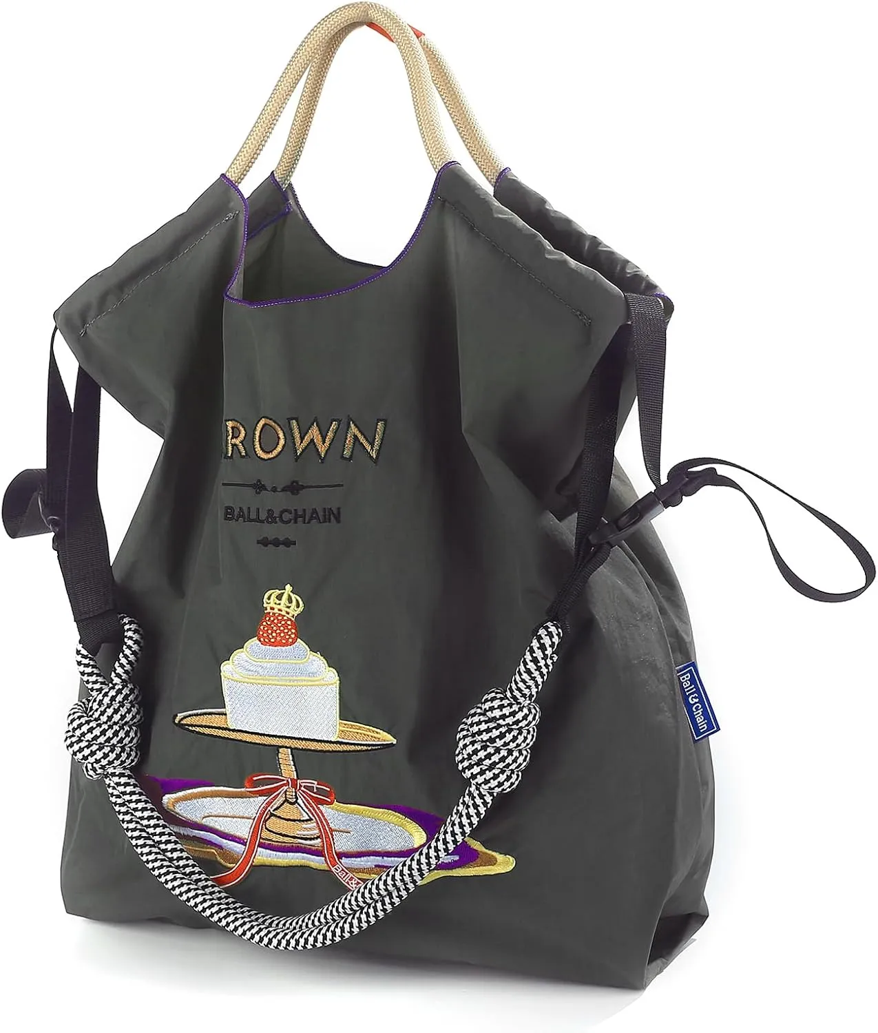 Ball&Chain Cake Pattern Embroidery Nylon Bag with Pulling Rope Pocket Personalized Tote Bags for Mom Teacher Friend