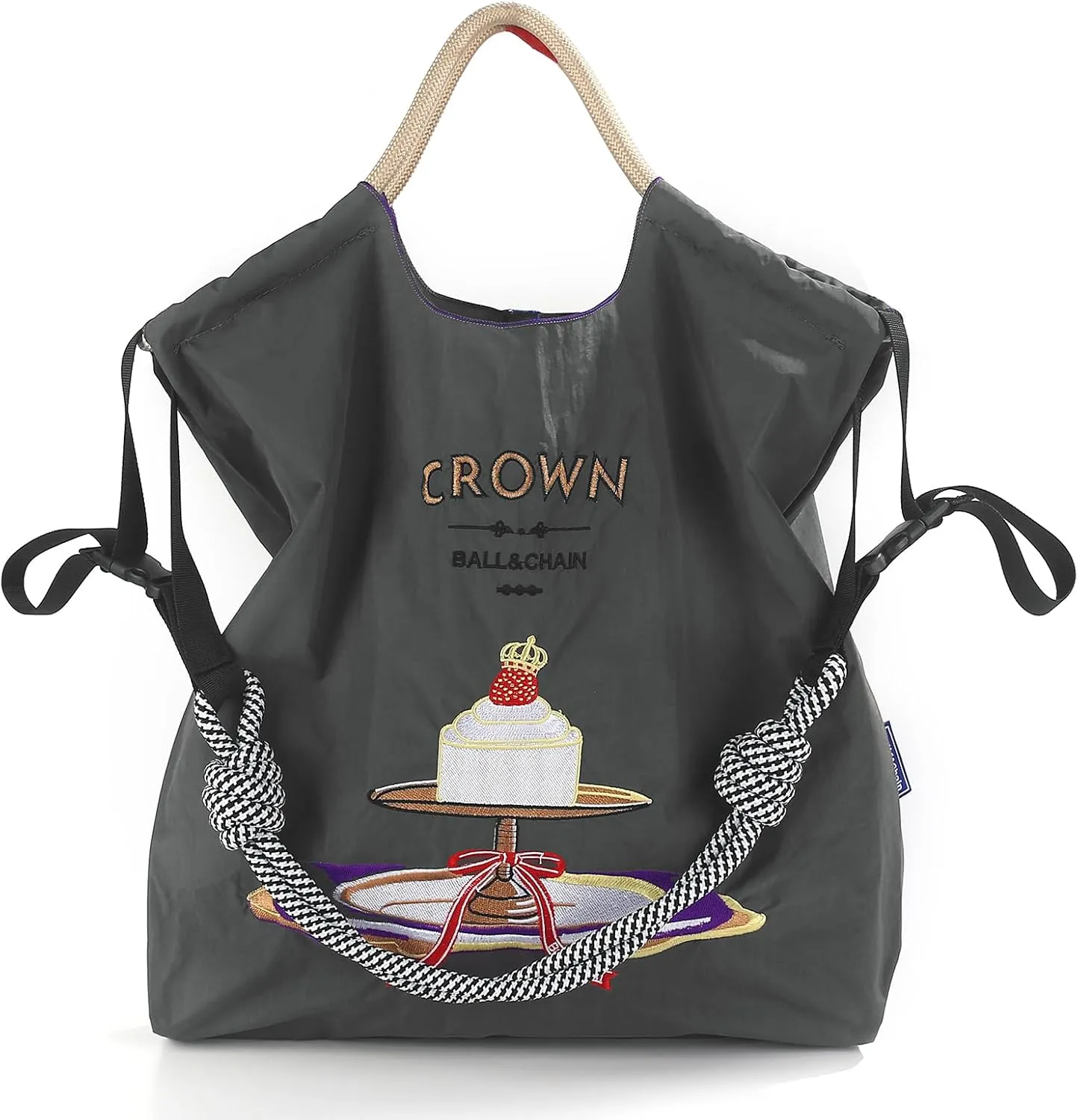 Ball&Chain Cake Pattern Embroidery Nylon Bag with Pulling Rope Pocket Personalized Tote Bags for Mom Teacher Friend