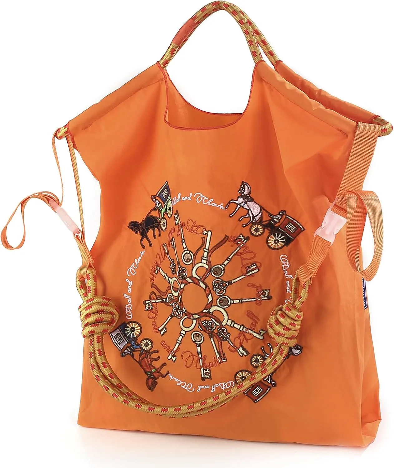 Ball&Chain Carriage Pattern Embroidery Nylon Tote Bag for Women, Travel Shoulder Bag Top Handle HandBags for Work, Travel