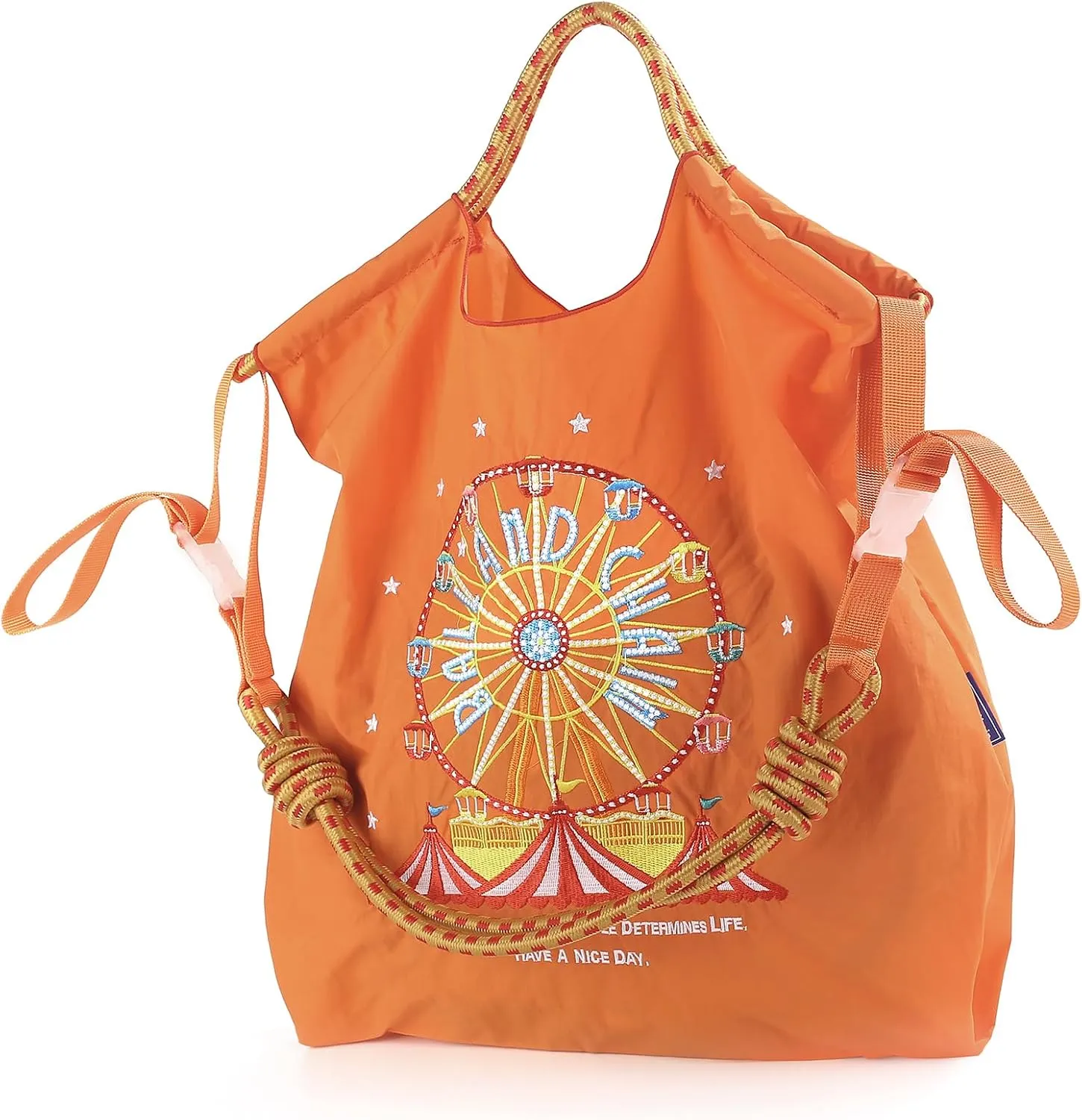 Ball&Chain Embroidery Ferris Wheel Nylon Tote Bag for Women, HandBags Large Capacity Casual Handbags for Mom Teacher Friend