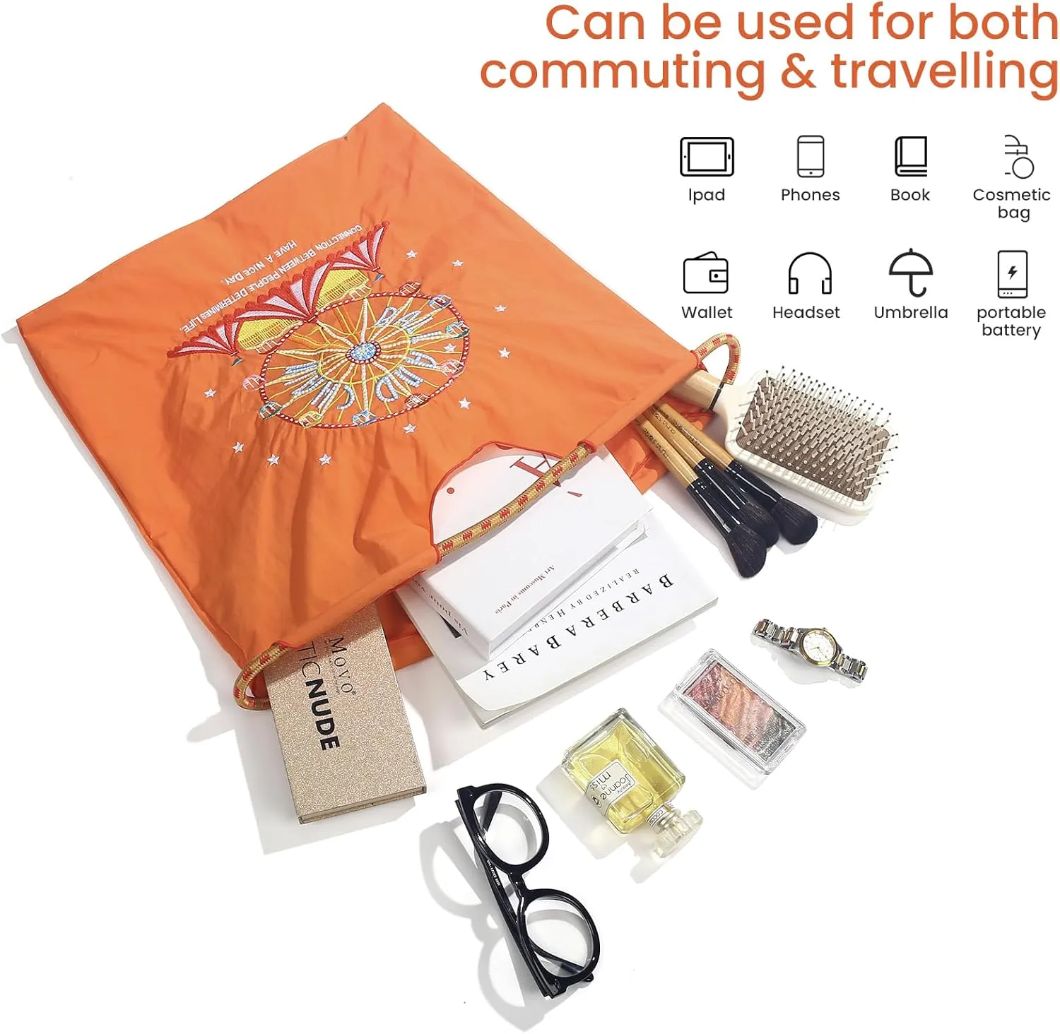 Ball&Chain Embroidery Ferris Wheel Nylon Tote Bag for Women, HandBags Large Capacity Casual Handbags for Mom Teacher Friend