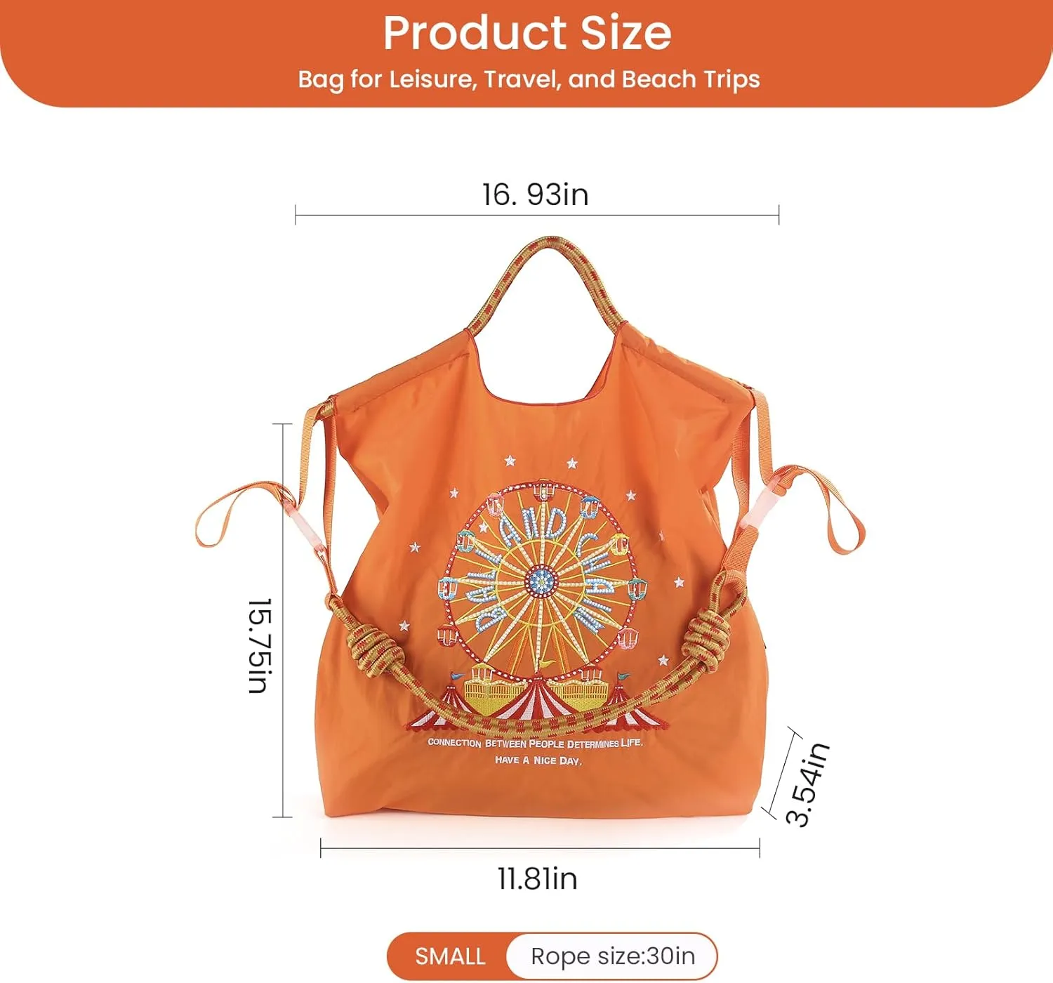 Ball&Chain Embroidery Ferris Wheel Nylon Tote Bag for Women, HandBags Large Capacity Casual Handbags for Mom Teacher Friend