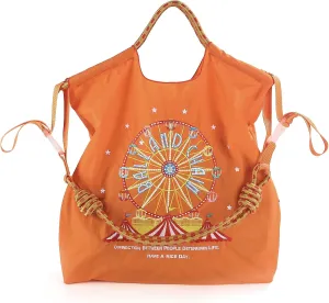 Ball&Chain Embroidery Ferris Wheel Nylon Tote Bag for Women, HandBags Large Capacity Casual Handbags for Mom Teacher Friend