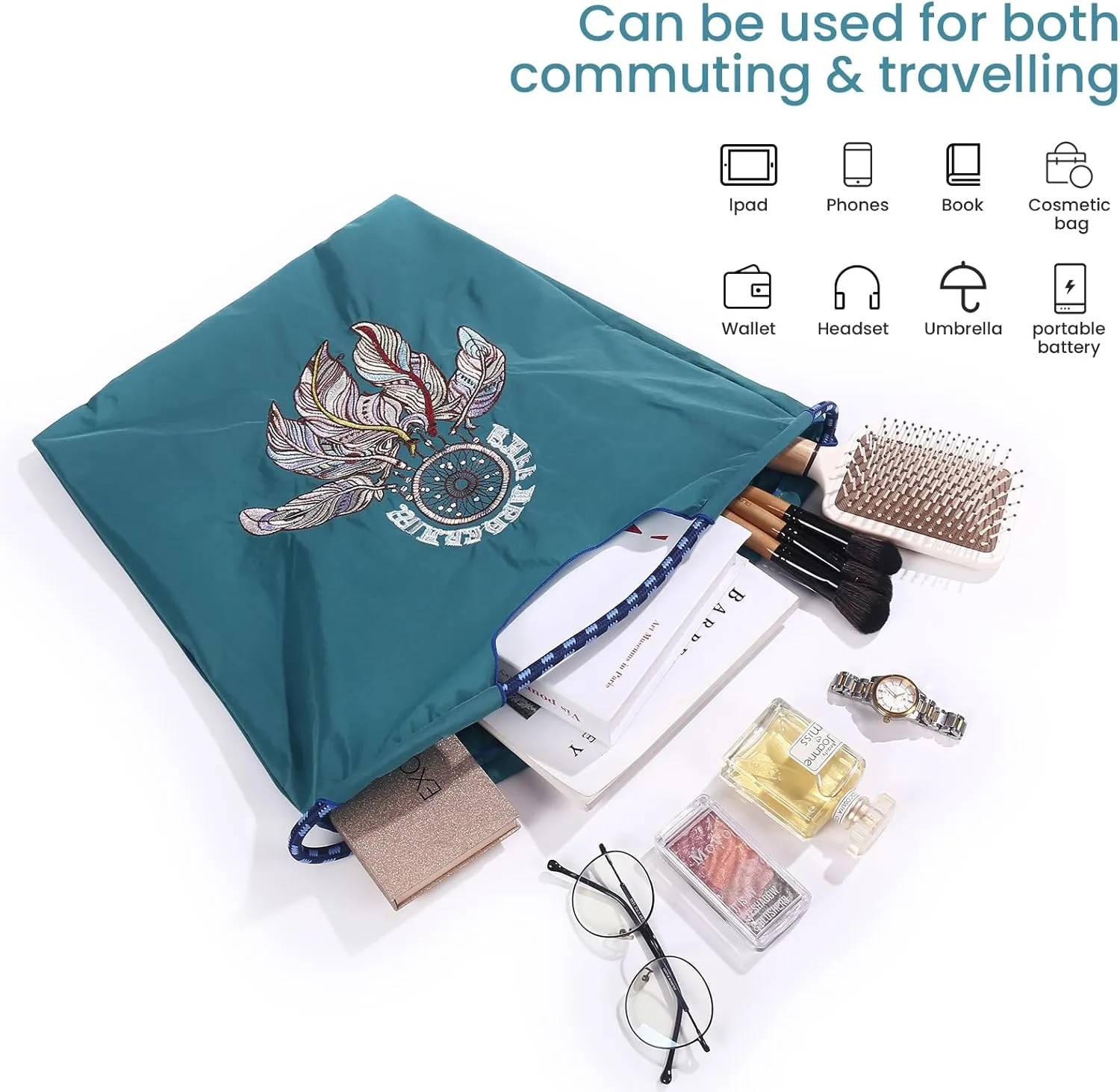 Ball&Chain Embroidery Initial Nylon Tote Bag,Personalized Present Suitable for Travel,Beach,is a Great Gift Women, Mom