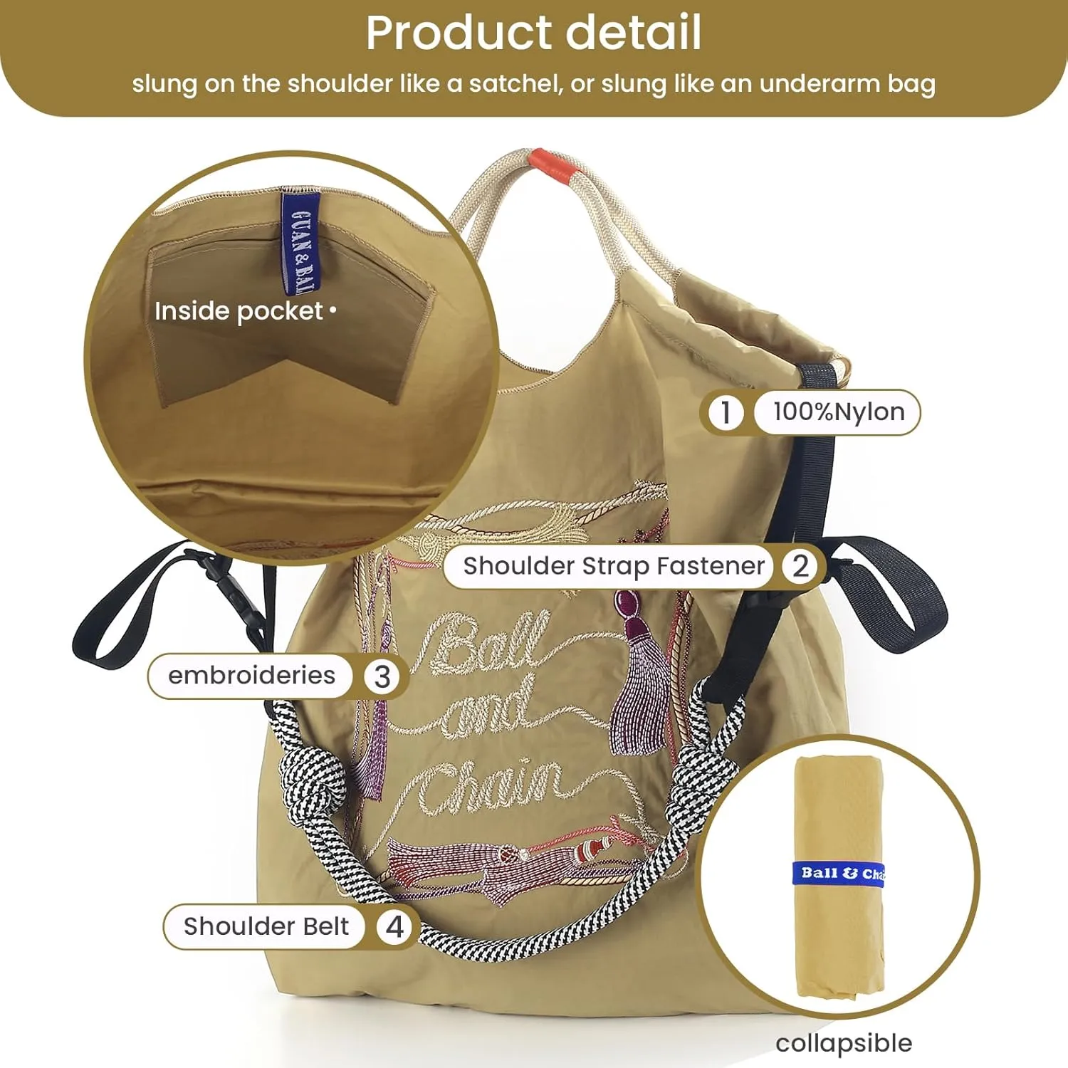 Ball&Chain Large Tote Bag For Women, Travel Shoulder Bag Top Handle Handbag for Gym, Work, Travel