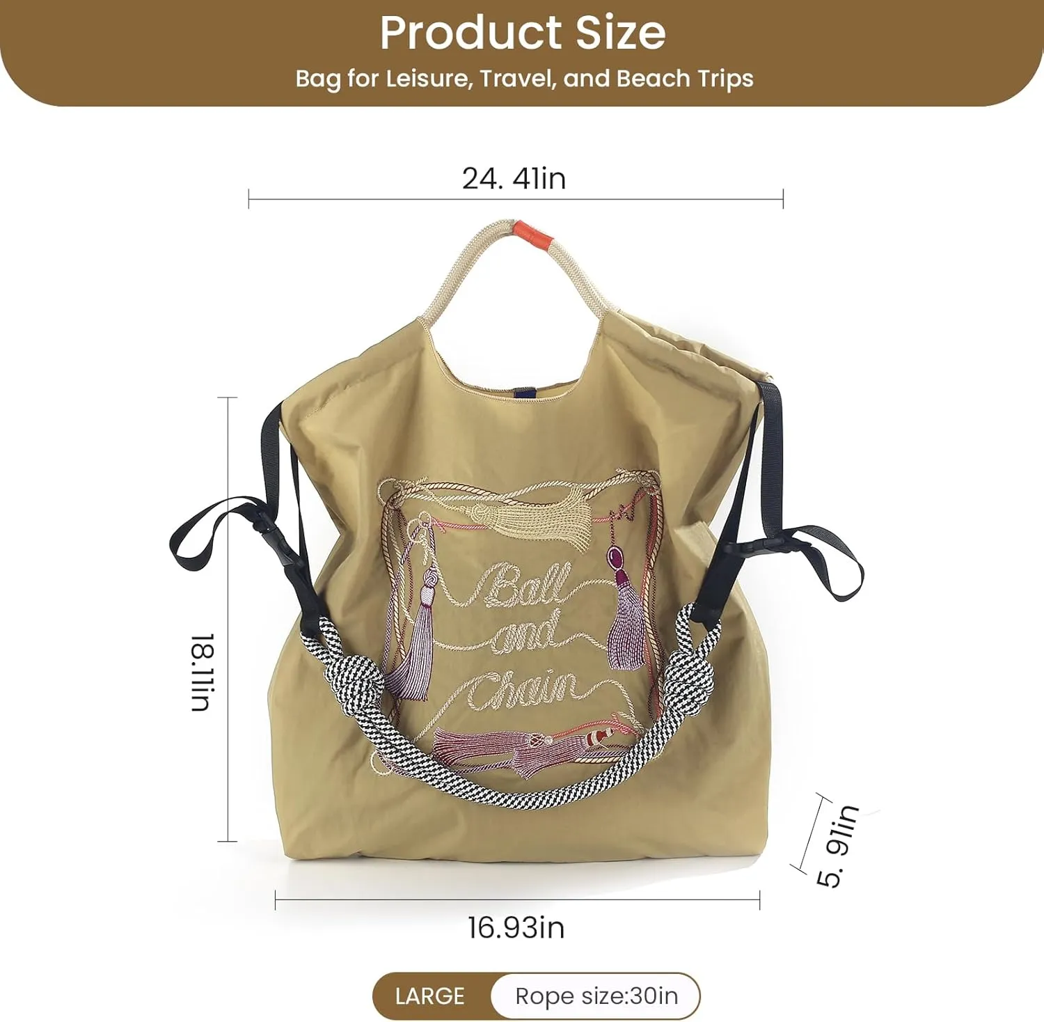 Ball&Chain Large Tote Bag For Women, Travel Shoulder Bag Top Handle Handbag for Gym, Work, Travel