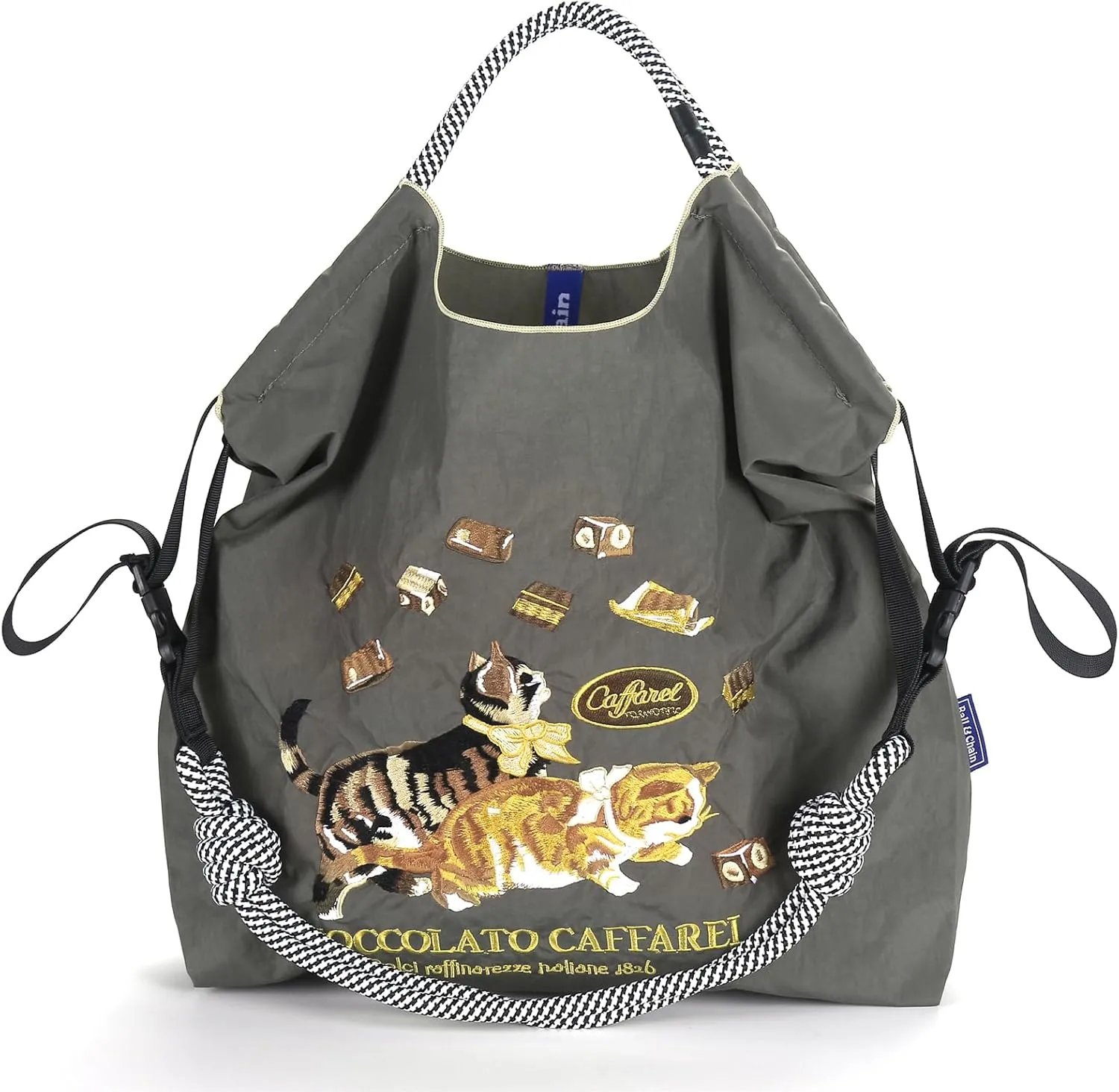 Ball&Chain Women Embroidery Shoulder Handbag Nylon Pockets Bag Ladies Crossbody Purse Fashion Tote Handle Satchel,15x16 in