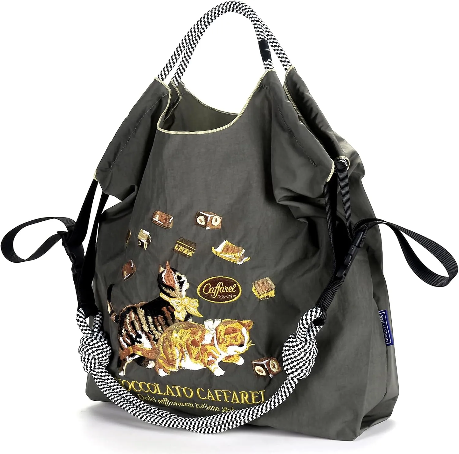 Ball&Chain Women Embroidery Shoulder Handbag Nylon Pockets Bag Ladies Crossbody Purse Fashion Tote Handle Satchel,15x16 in