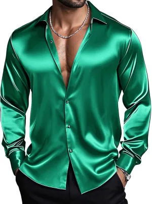 Barry.Wang Mens Stretch Dress Shirts Solid Long Sleeve Button Down Shirts Formal Casual Business Prom Party Wedding