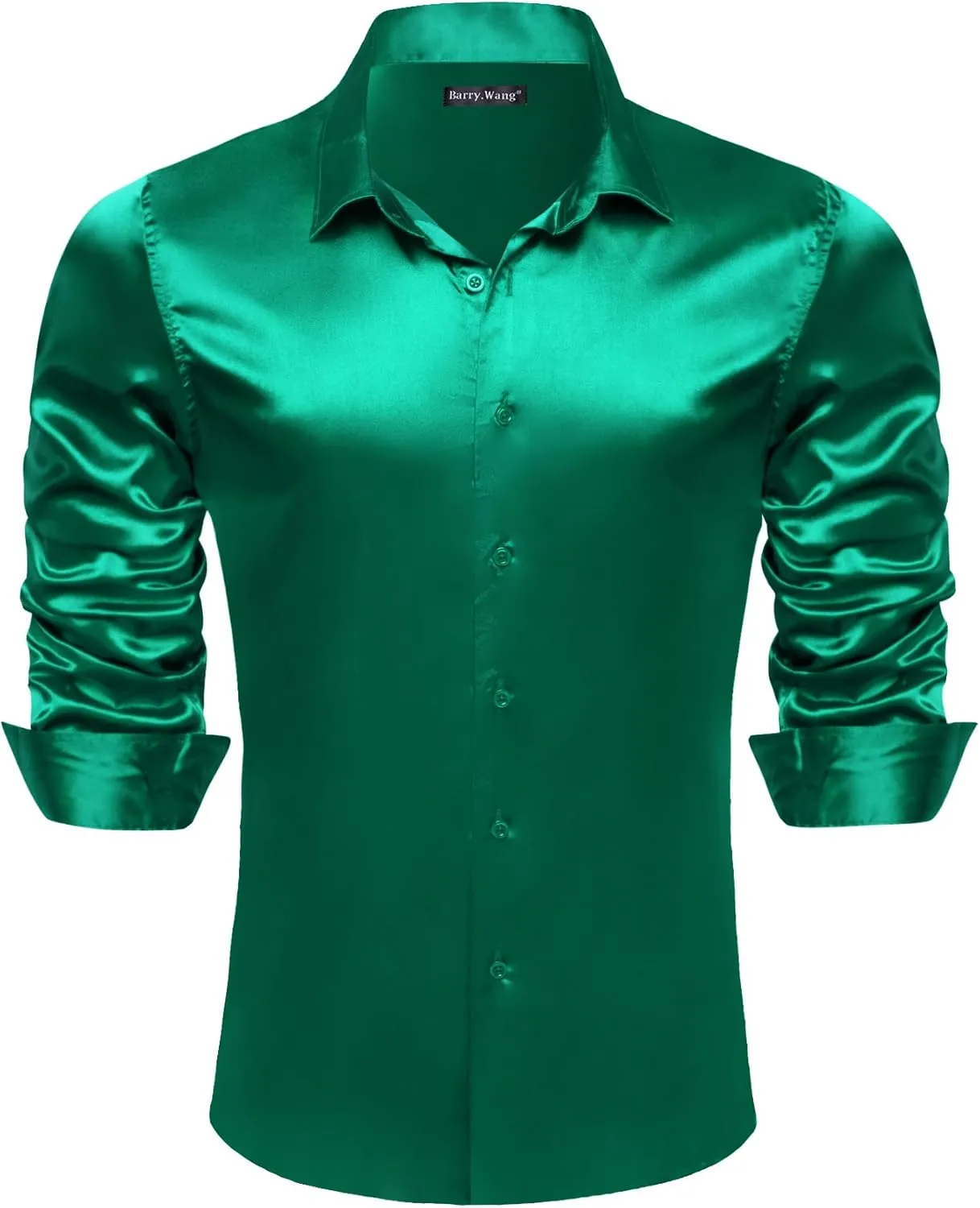 Barry.Wang Mens Stretch Dress Shirts Solid Long Sleeve Button Down Shirts Formal Casual Business Prom Party Wedding