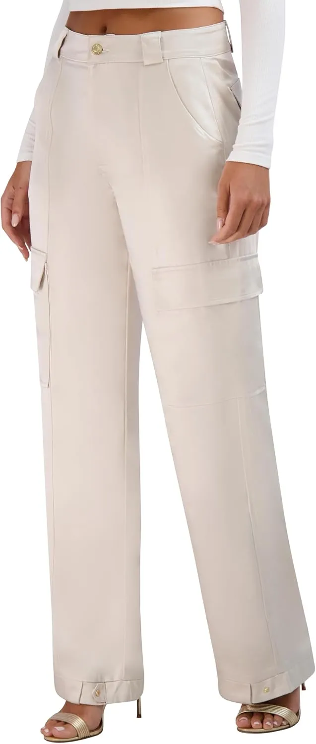 BCBGeneration Women's Pocket Lining Satin Cargo Pants