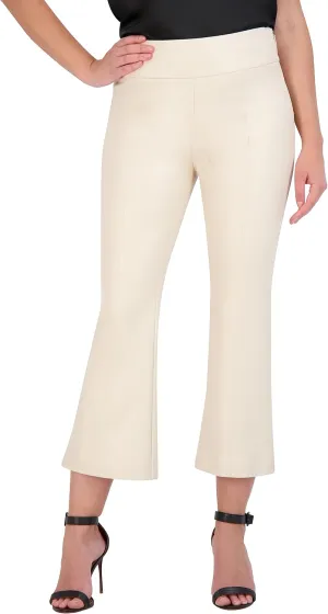 BCBGMAXAZRIA Women's Faux Leather Bell Shape Crop Pant with Zipper Closure