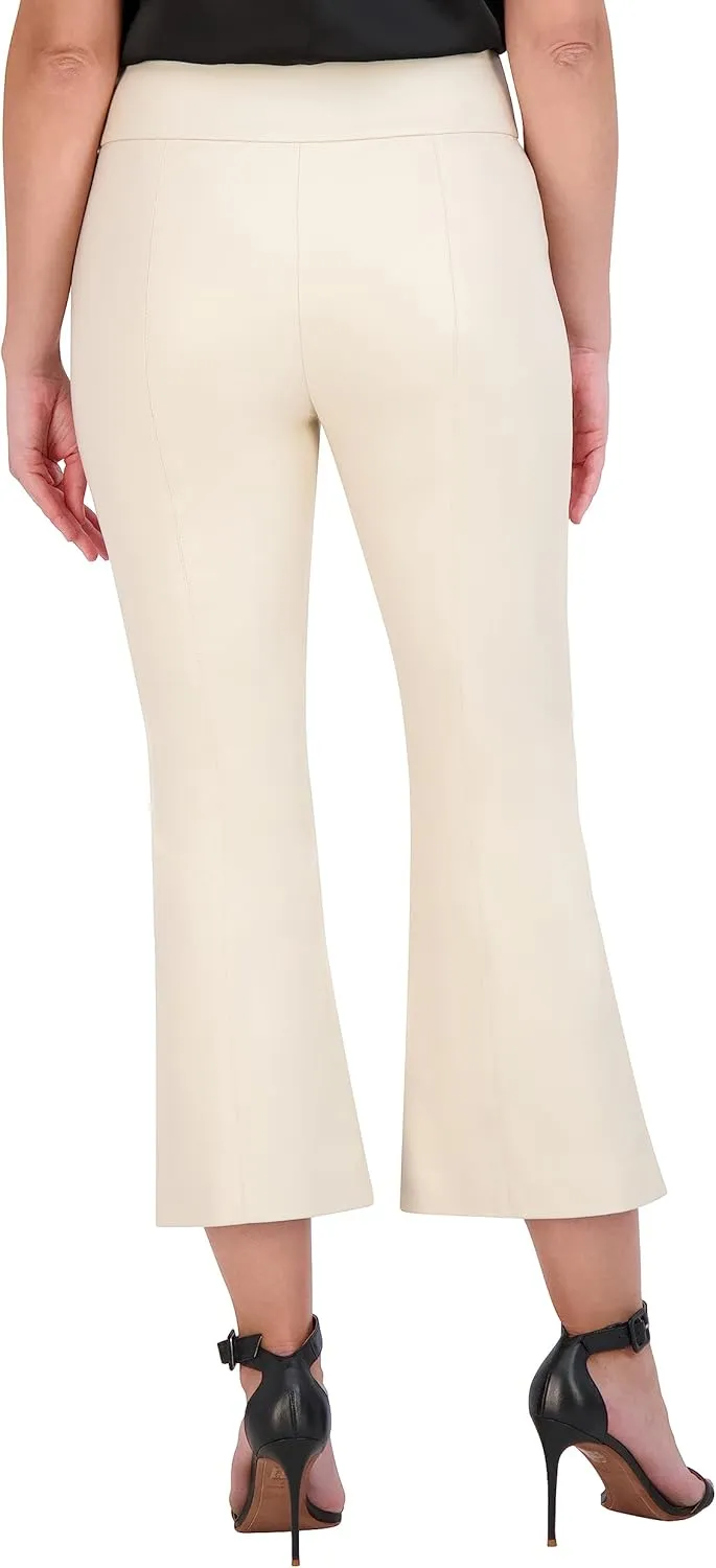 BCBGMAXAZRIA Women's Faux Leather Bell Shape Crop Pant with Zipper Closure