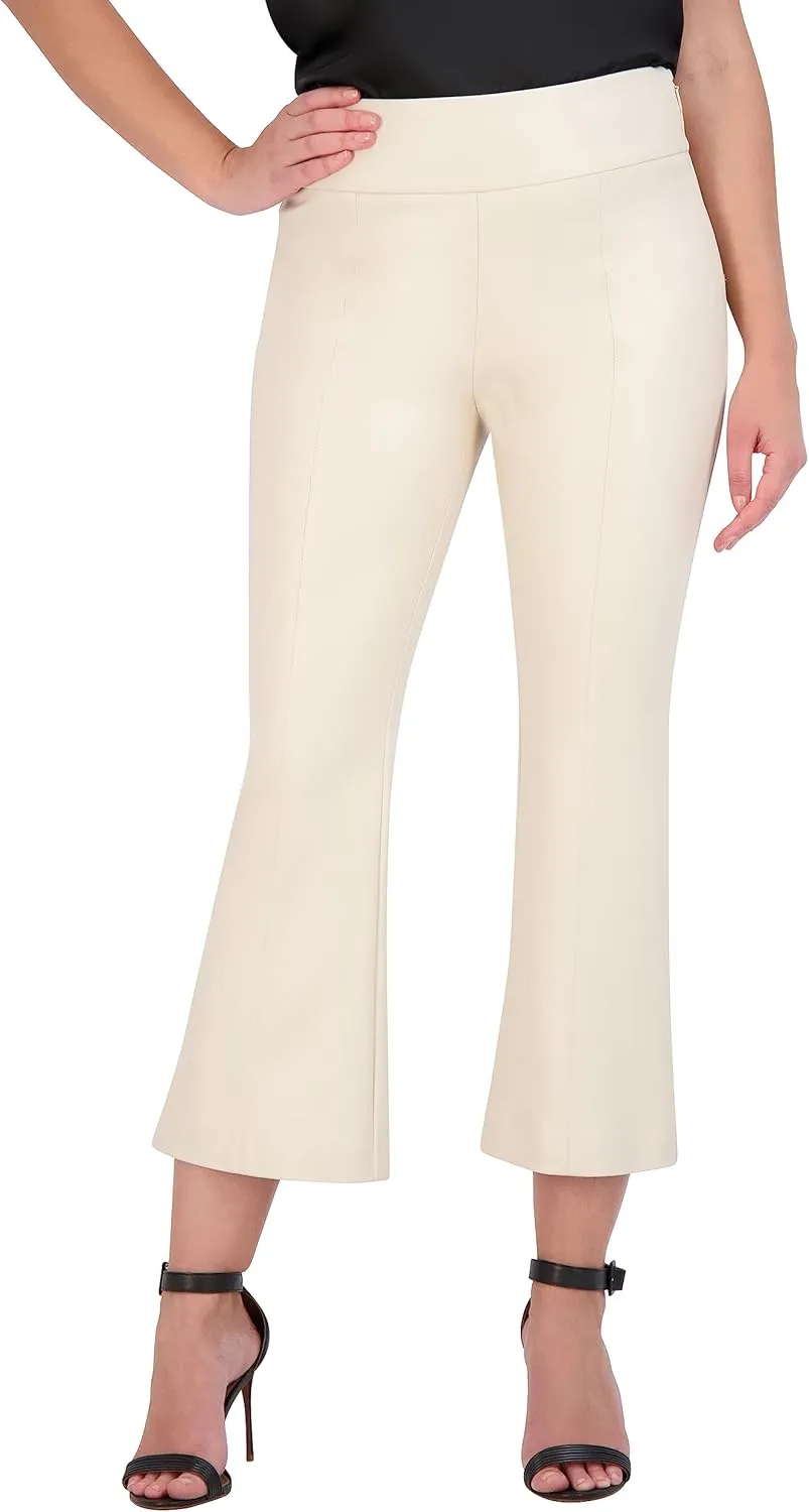 BCBGMAXAZRIA Women's Faux Leather Bell Shape Crop Pant with Zipper Closure