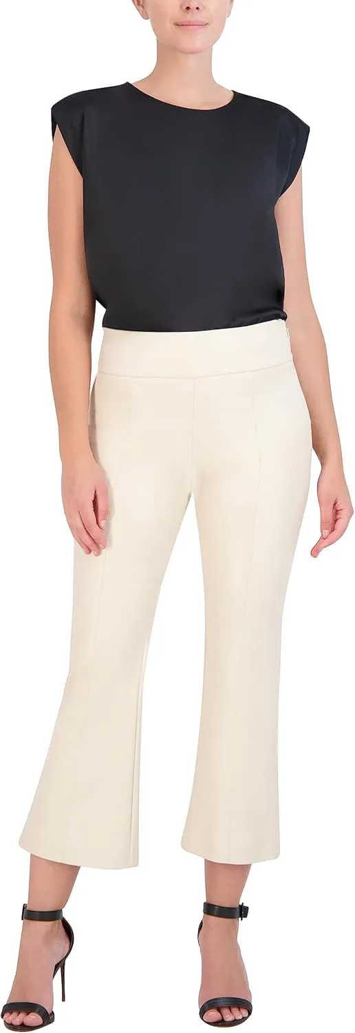 BCBGMAXAZRIA Women's Faux Leather Bell Shape Crop Pant with Zipper Closure