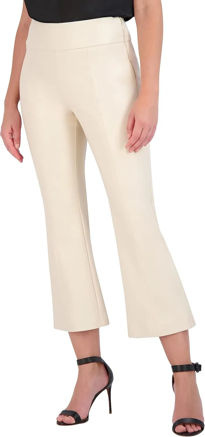 BCBGMAXAZRIA Women's Faux Leather Bell Shape Crop Pant with Zipper Closure