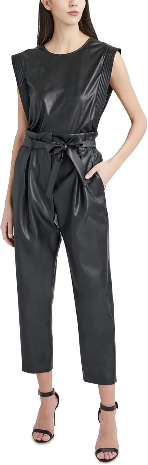 BCBGMAXAZRIA Women's Faux Leather Tank with Relaxed Fit