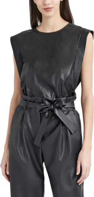 BCBGMAXAZRIA Women's Faux Leather Tank with Relaxed Fit